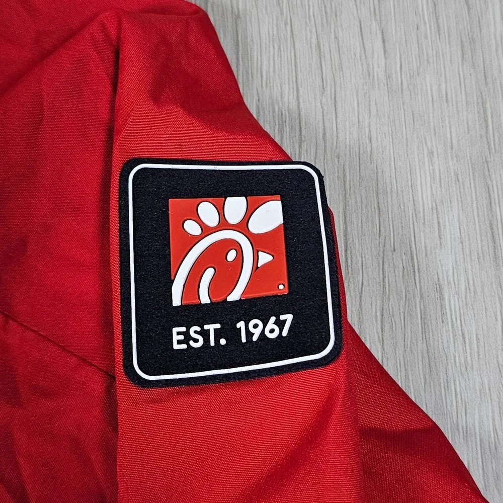 Chick-fil-A Waterproof Jacket Mens Small Red Full Zip Employee Hoodie Drive-Thru